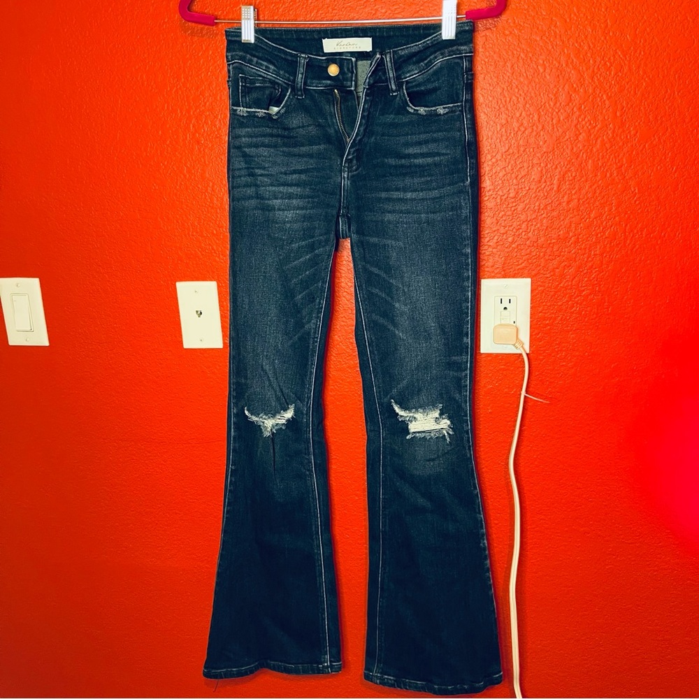 Dark wash high rise flare jeans